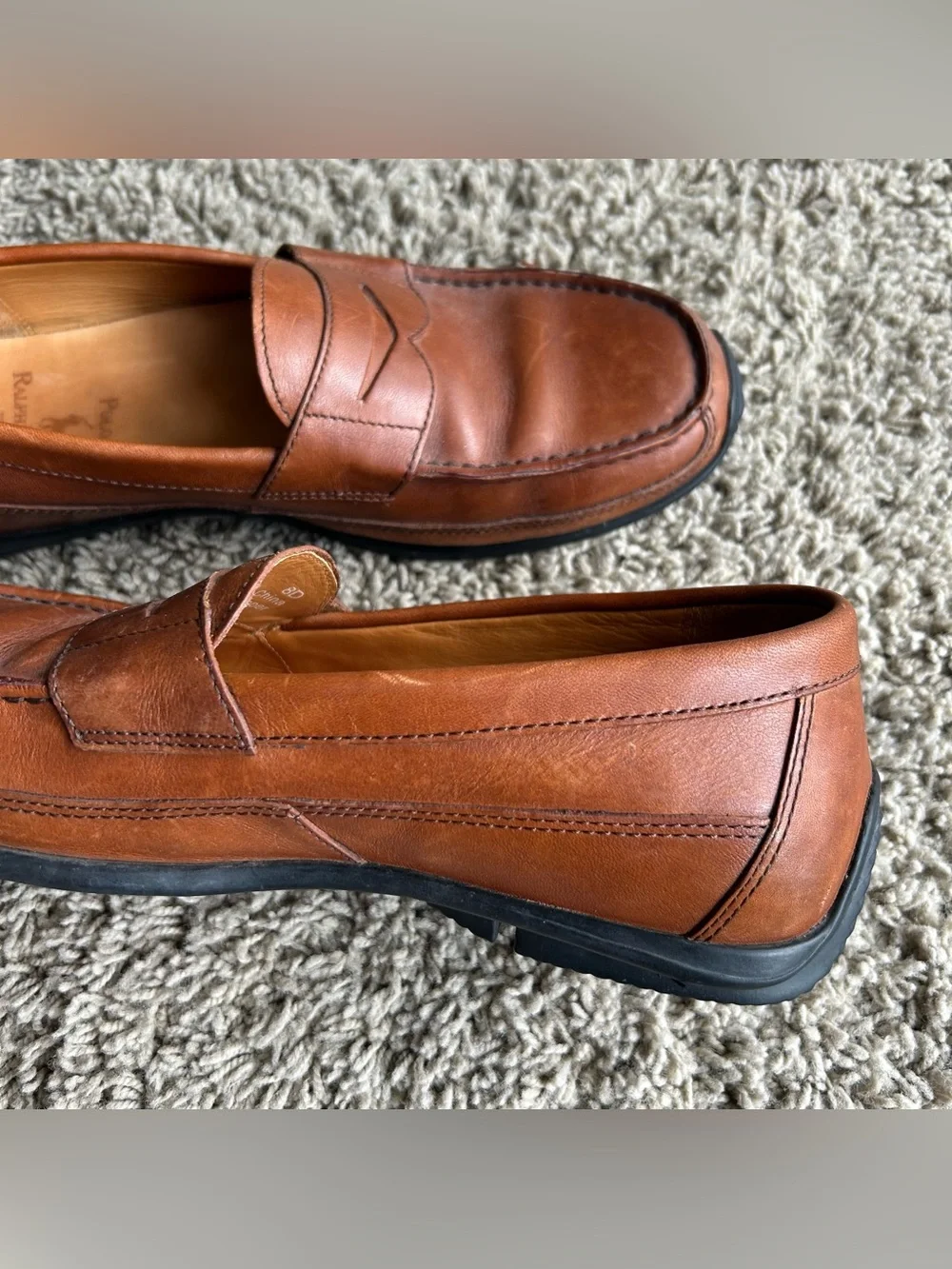 Polo Ralph Lauren Brown Leather Penny Loafers Mens 8 D Slip-On Classic Moc-Toe